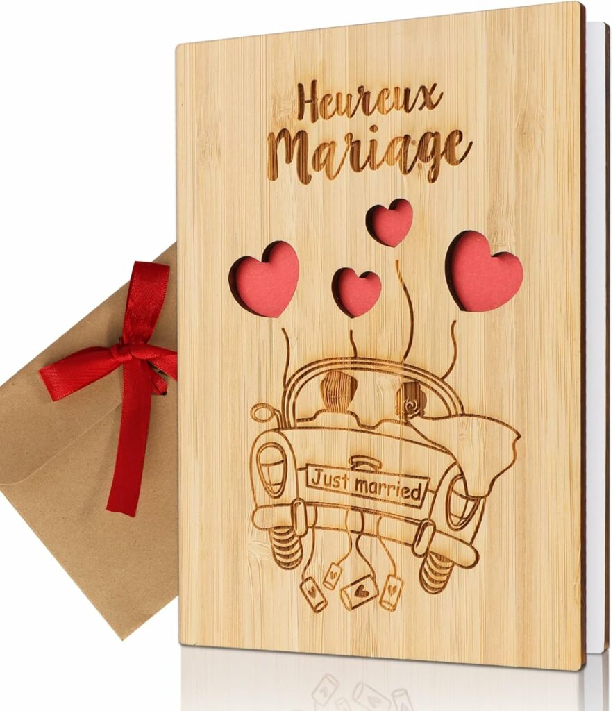 Carte de vœux mariage en bois avec enveloppe meilleure idee cadeau