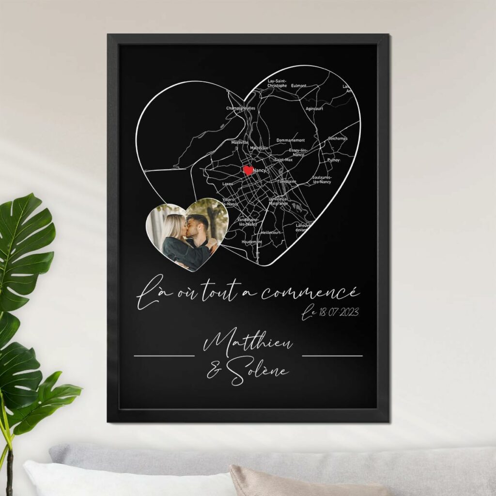 Poster personnalisé couple avec lieu, date et photo meilleure idee cadeau