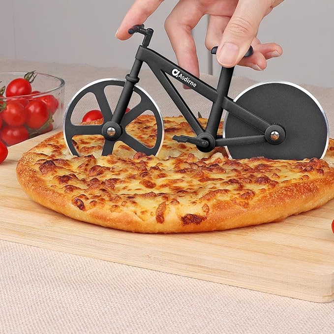 Roulette à pizza en forme de vélo meilleure idee cadeau