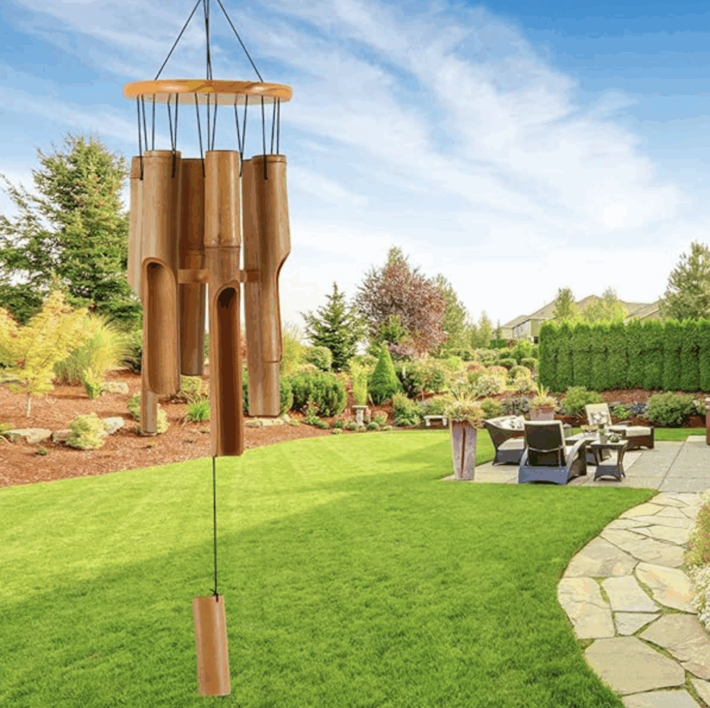 Carillon à vent commémoratif en bambou – Grand carillon à vent en bois pour intérieur et extérieur – Carillon éolien de 81,3 cm pour jardin, cour, terrasse et décoration