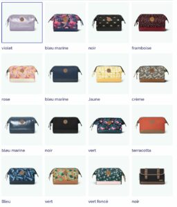 Coloris et motifs trousse de toilette cabaia