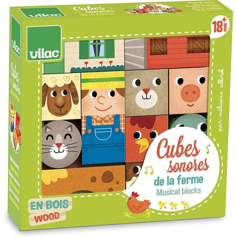 cubes sonores animaux de la ferme vilac jouets d'éveil