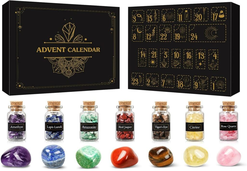 Calendrier de l'avent Lithothérapie 2025 Pierres Précieuses Meilleure idée cadeau cristaux de guérison naturels pour femme