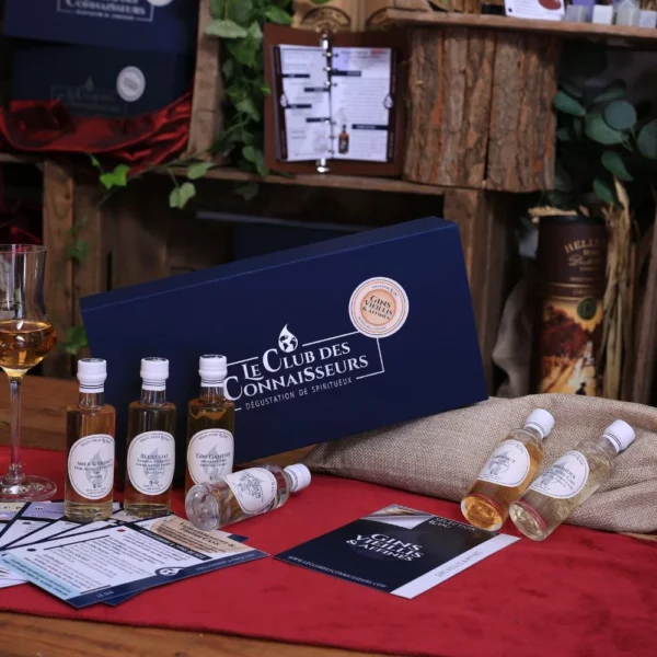 Coffret Dégustation gin - Le Club des Connaisseurs Meilleure idée cadeau coffret découverte de spiritueux gins viellis affinés