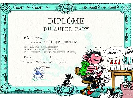 Diplôme Super Papy Gaston Lagaffe Meilleure idée cadeau certification du super papy