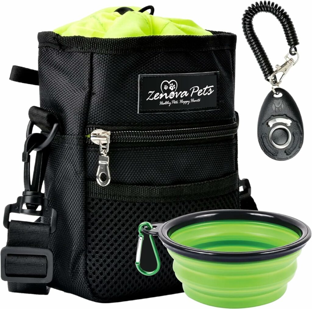 Sac promenade chien avec bol de voyage, clicker, distributeur de sacs à déjections