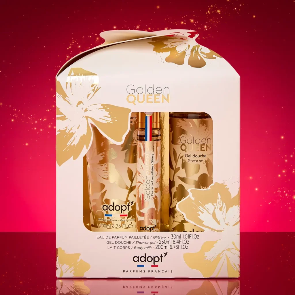 Coffret Golden Queen – Eau de Parfum 30 ml + Gel Douche 250 ml + Lait Corps 200 ml Meilleure idée cadeau coffret parfum pas cher