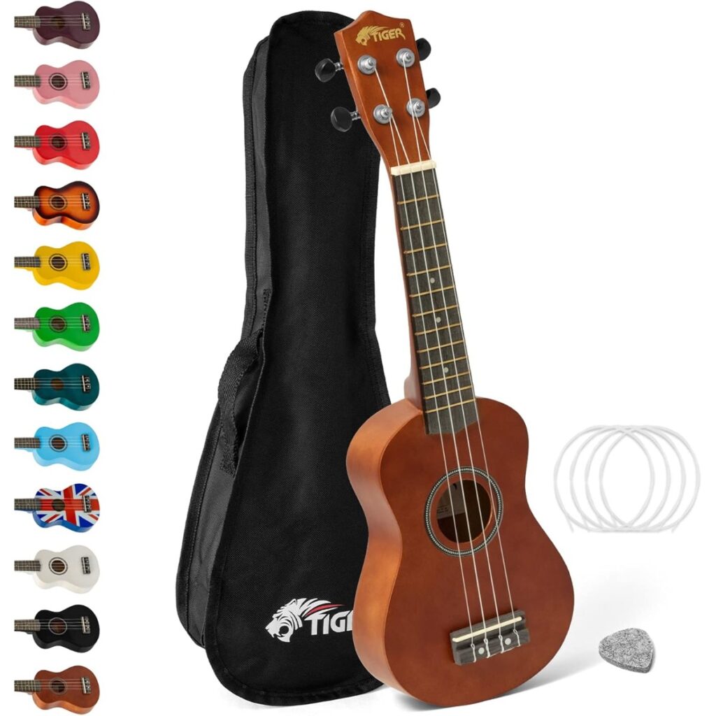 Tiger Ukulélé avec Housse de Transport et Cordes de Rechange meilleure idée cadeau musique (2)